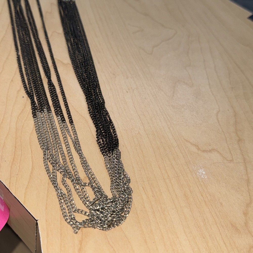 Premier Designs 36in Manhattan Multi Strand Silver Black Chain Necklace  