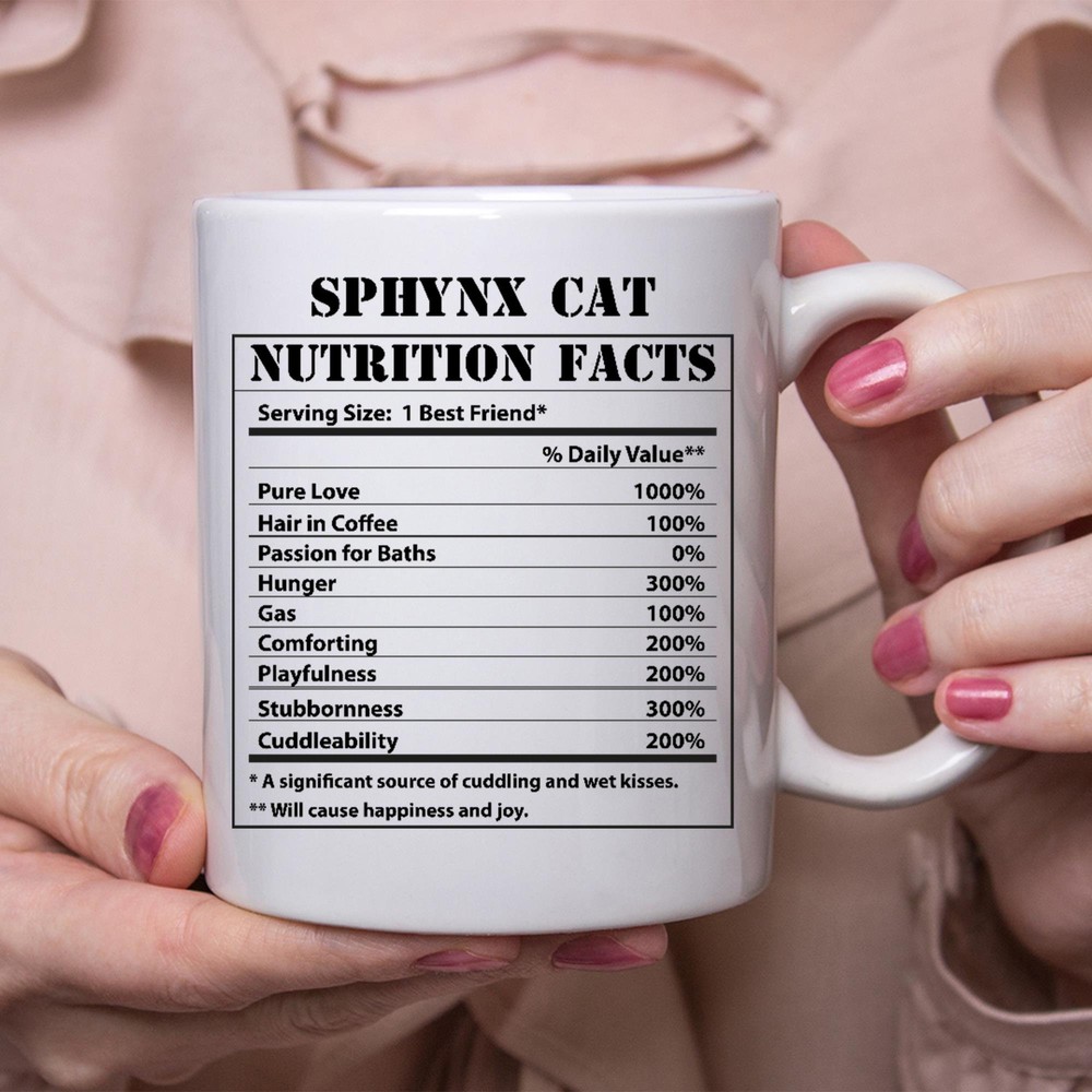 Funny Sphynx Cat Gifts Nutritional Facts White Coffee Mug