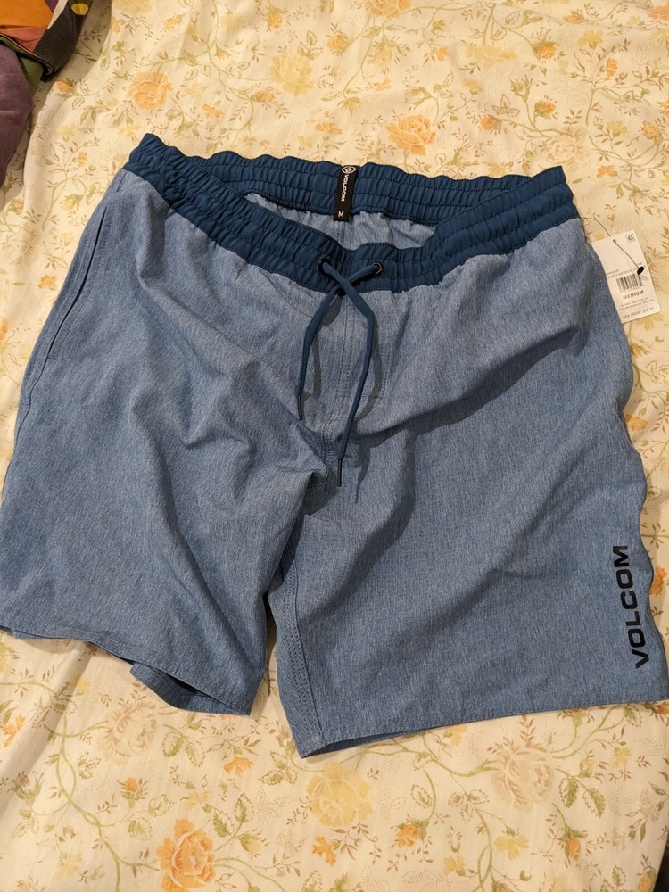 Volcom Shorts Mens Medium Blue Elastic Waist Pockets Drawstring