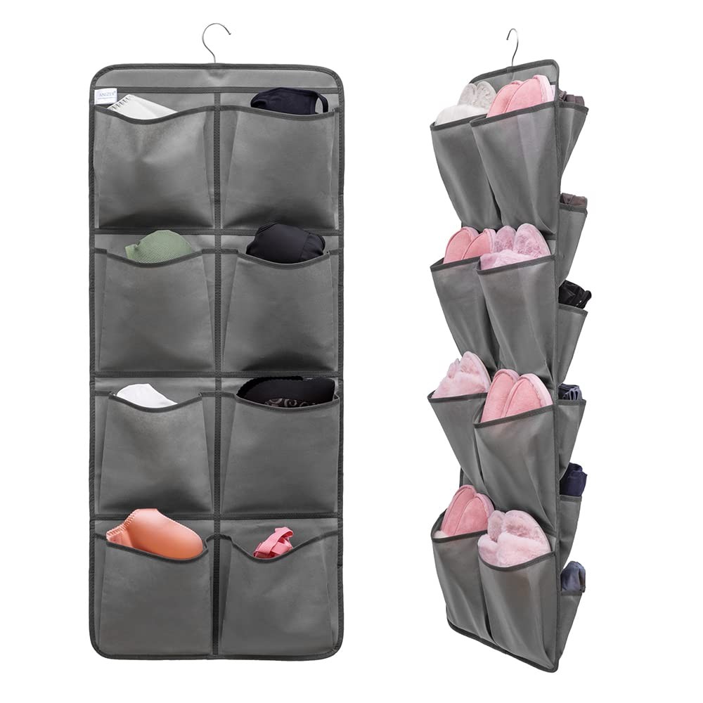 Dual Sided Hanging Closet Shoe Rack 26 Large Pocket Holder Organizer Grey