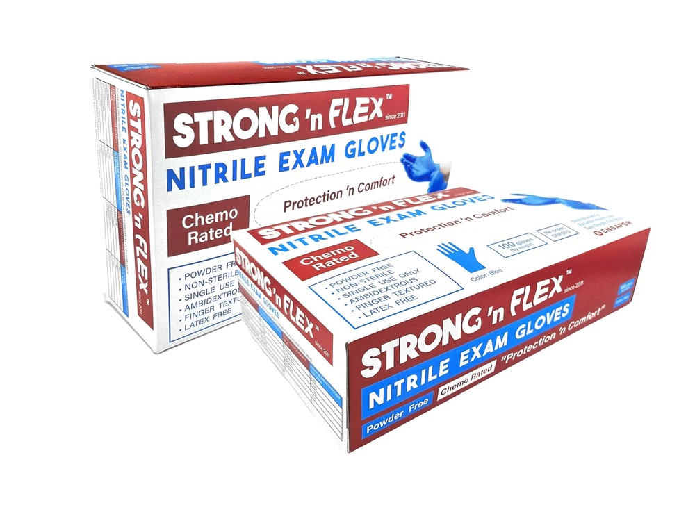 Box of XL Nitrile Exam Gloves, 100 ambidextrous gloves