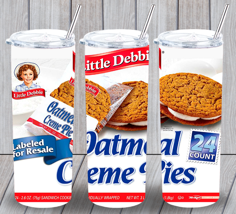 Little Debbie Oatmeal Creme Pie Multicolor 20oz Insulated Tumbler Lid Straw New
