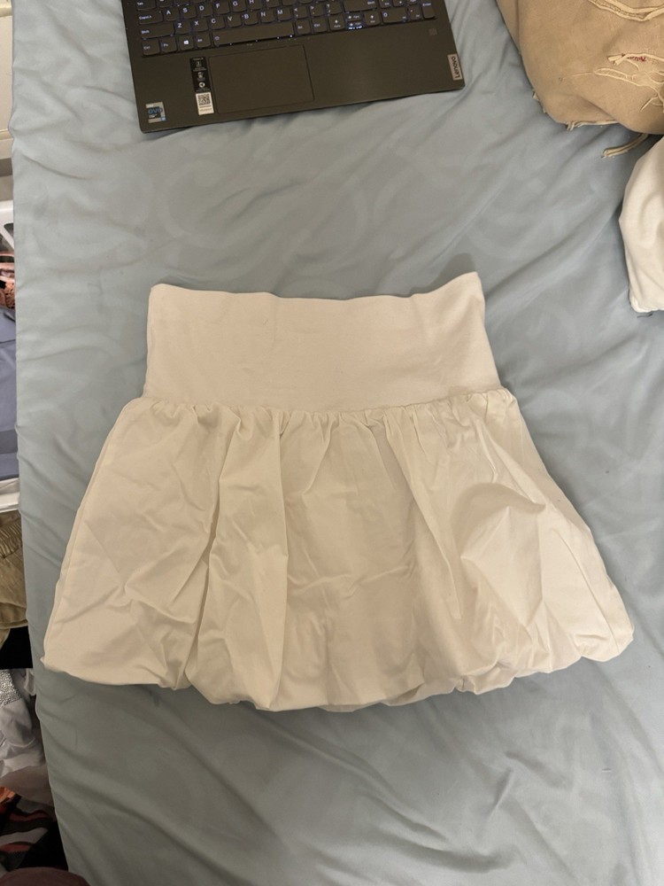 White Bubble Hem Skirt with Flowy Silhouette