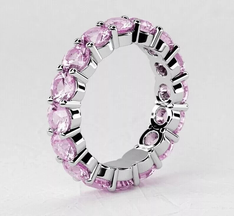 2.CT Round Cut Lab Created Pink Sapphire Band Women's Ring 14K White Gold Plated