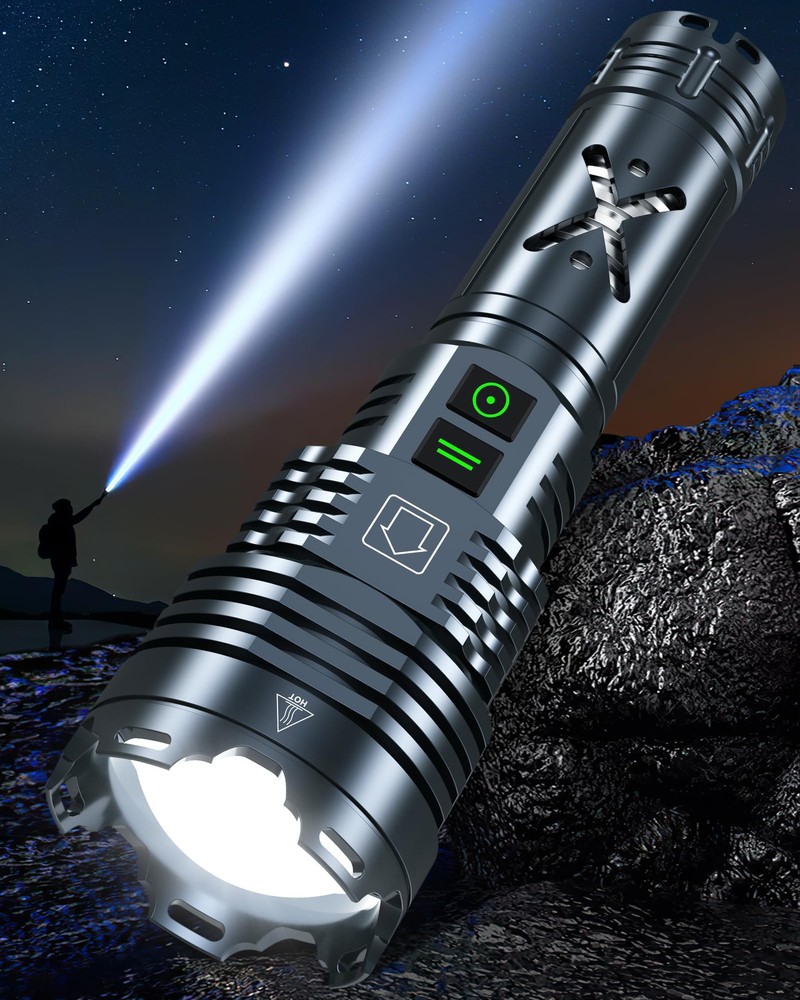 Super Bright 25 Million Lumens Rechargeable LED Flashlight with Powerful Beam