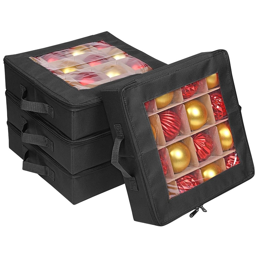 4 Pcs Christmas Ornament Storage Boxes with Dividers | 4 Individual Trays Hol...
