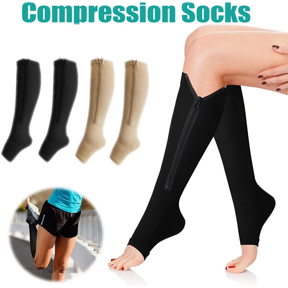 Compression Zip Up Socks Open-Toe Zipper Leg Support Unisex Socks Knee Stocking