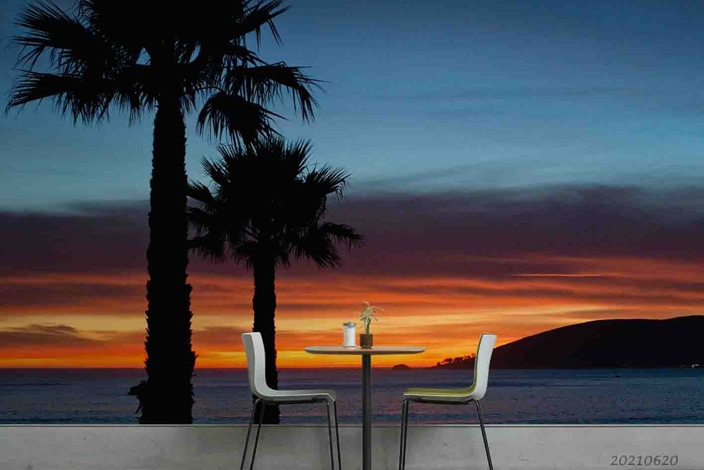 3D Palm Trees Ocean Sunset Landscape Wall Murals Wallpaper Murals Wall Sticker