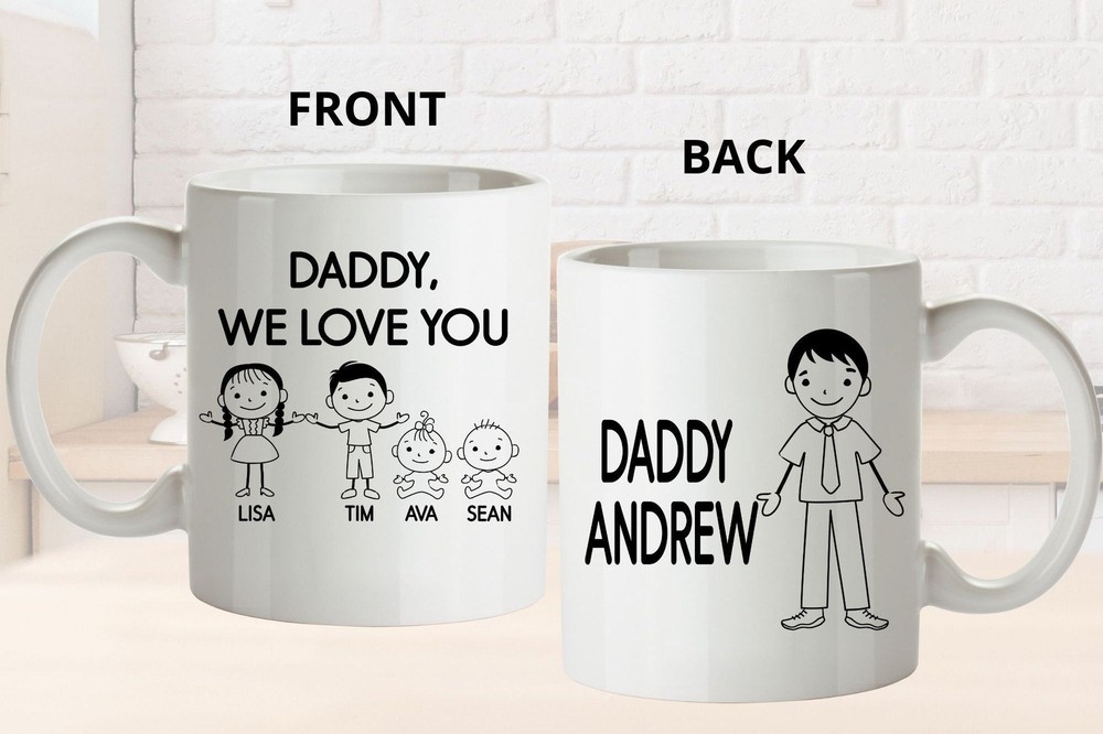 Unique Dad Daddy Gift Mug L Personalized Stick Figure Family L Fathers Day Gift