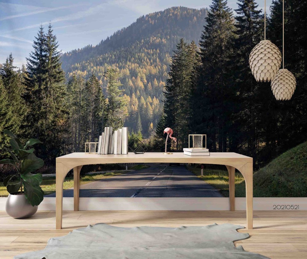 3D Forest Highway Landscape Wall Murals Wallpaper Murals Wall Sticker