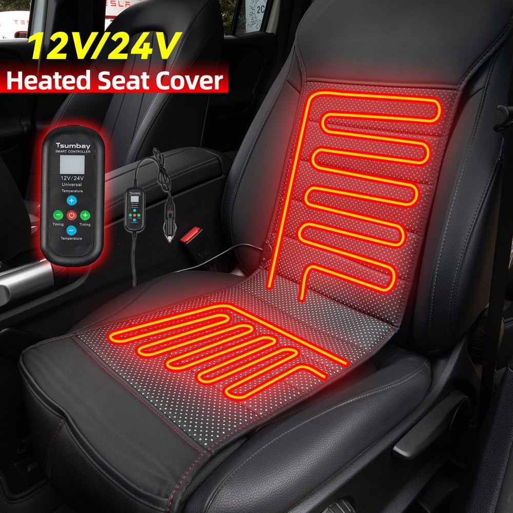Universal Heated Car Seat Cover Cushion 12V_24V Heater Warmer Winter Pad Black