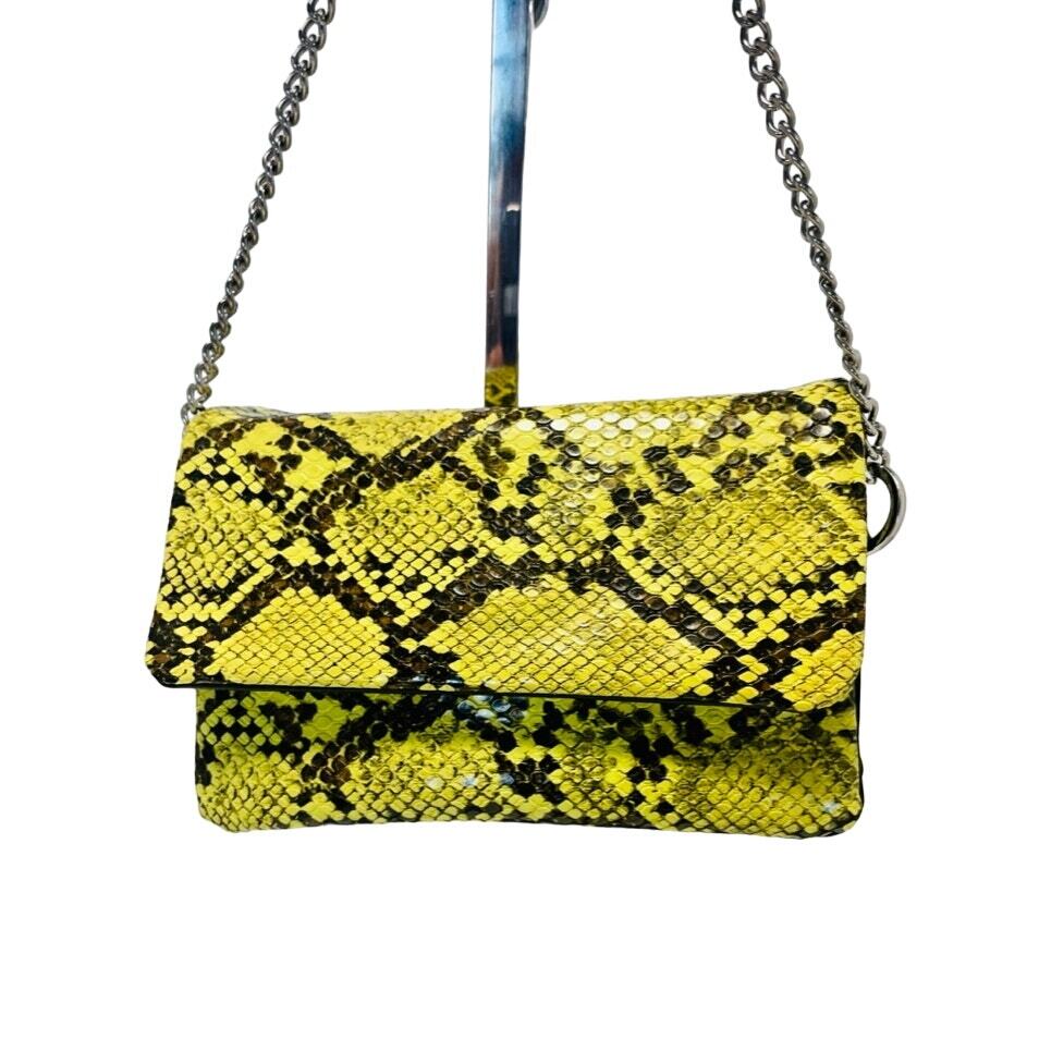 TOPSHOP Faux Snakeskin Bright Yellow Small Multi-Sectioned Chain Crossbody Bag