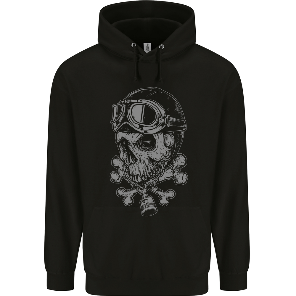 Biker Skull Rider Motorbike Motorcycle Mens 80% Cotton Hoodie