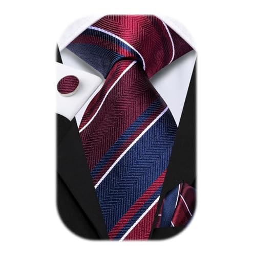 70 inches Ties for Men Silk Extra Long Necktie and Pocket Square Red Blue