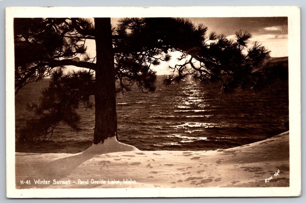 RPPC Winter Sunset Pend Oreille Lake Idaho C1940s Postcard Z3