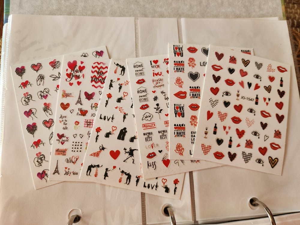 Nail Art 3D Decal Stickers Hearts Paris, Love, Lips, Valentine's Day