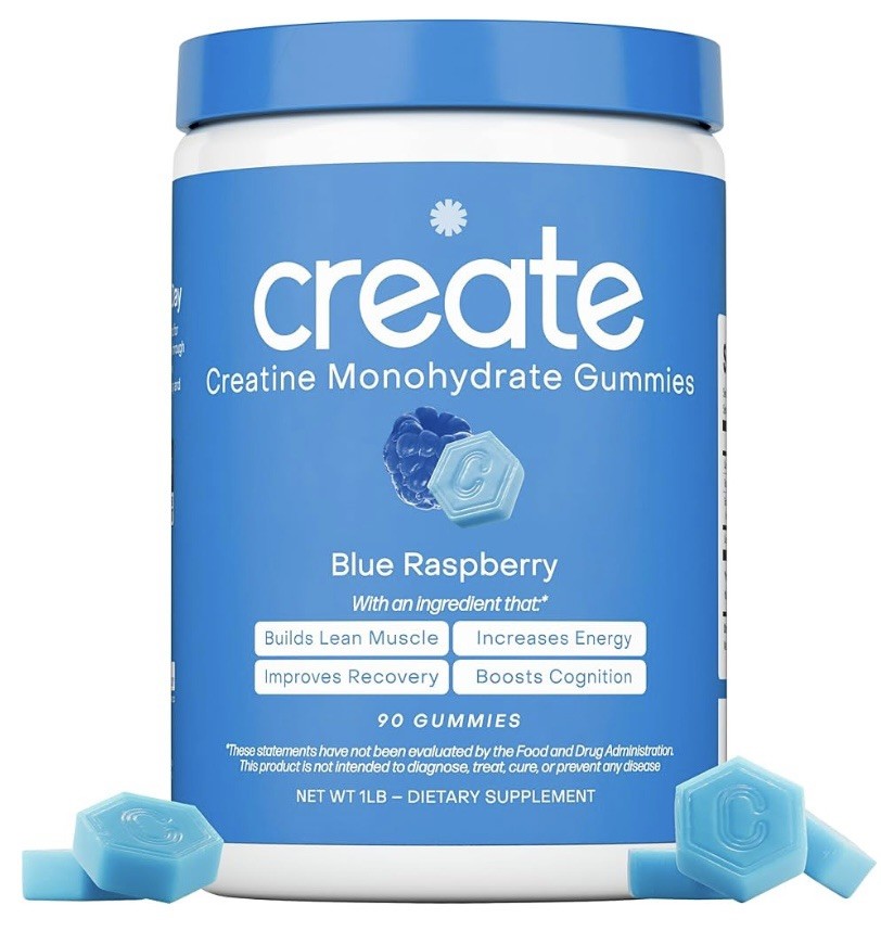 Create Creatine Gummies – Blue Raspberry Flavor, 90 Gummies for Men & Women