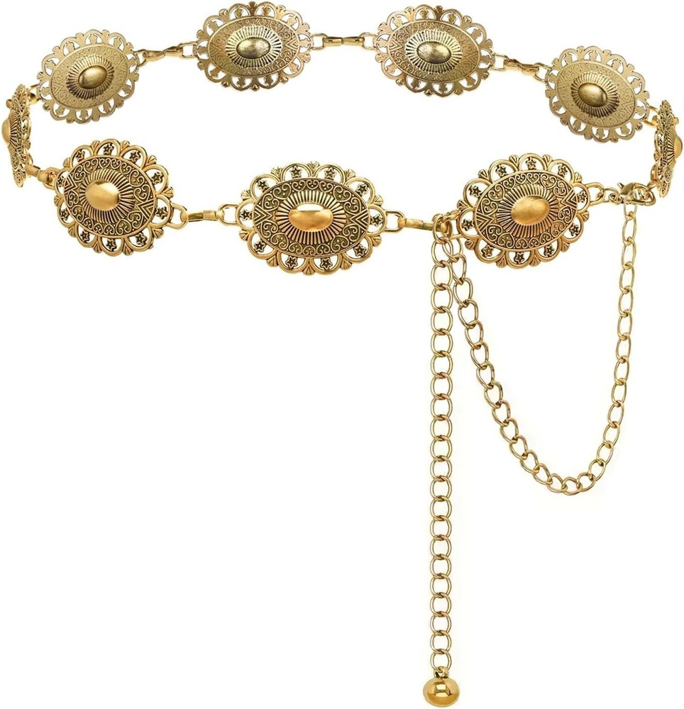 Vintage Western Concho Chain Belt for Women - Stylish Metal Cowgirl Accessory