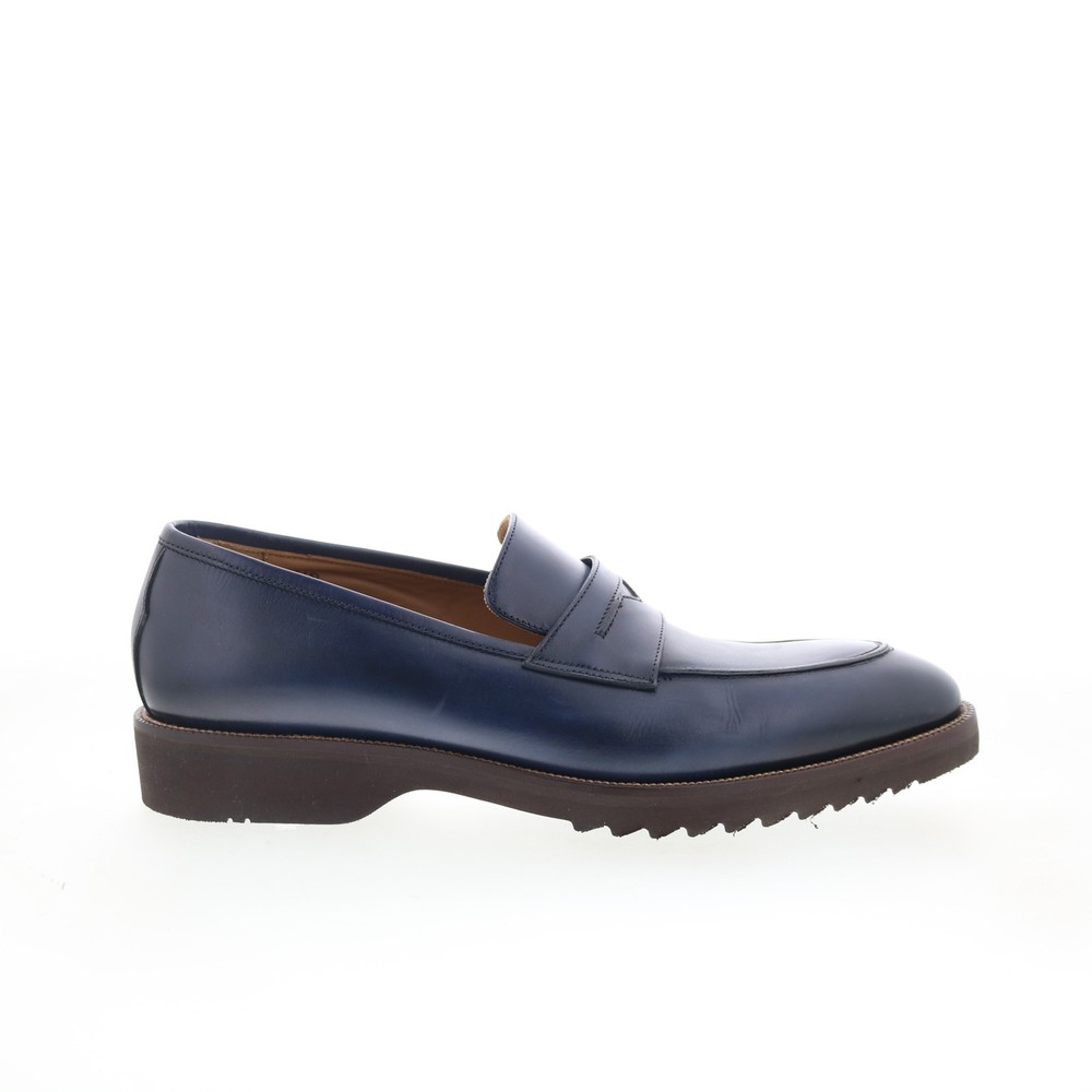 Pastori by Di Bianco Titus Mens Blue Leather Loafers & Slip Ons Penny Shoes