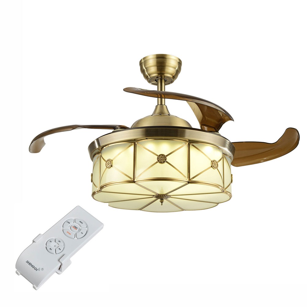 36-Inch Retractable LED Ceiling Fan Chandelier with Remote Dimmable Light  