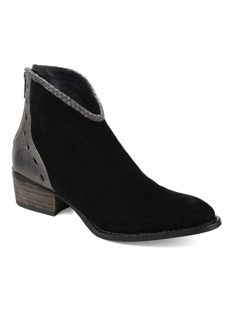 JOURNEE COLLECTION Womens Black Two-Toned Trim Stacked Heel Leather Booties 7