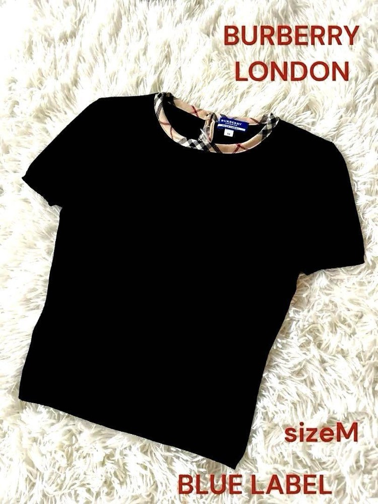 Burberry London Nova Check Knit Short Sleeve Shirt M Blue Embroidery Used