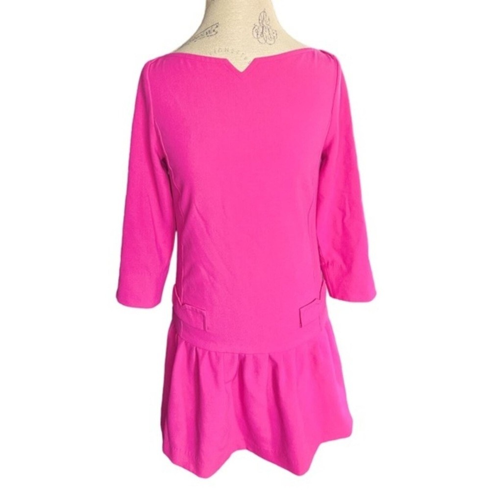 Victoria Beckham Fuchsia drop waist dress, 3/4 sleeve, hot pink, size XS