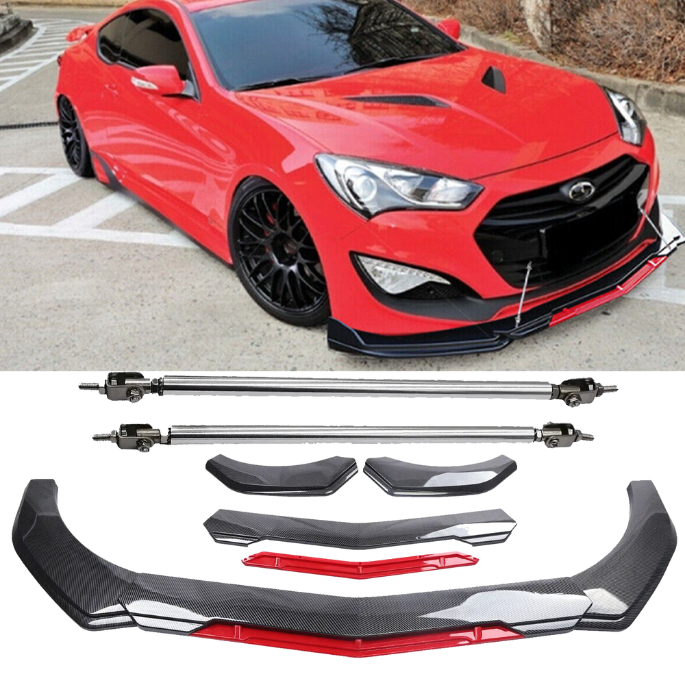 Carbon Fiber Front Bumper Lip Spoiler Splitter Strut Rod for Hyundai Genesis 2DR