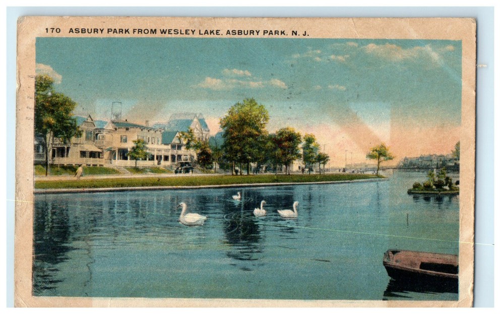 1921 Asbury Park From Wesley Lake, Asbury Park New Jersey NJ Posted Postcard