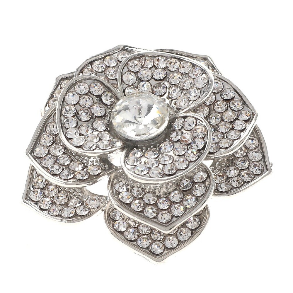 Silver Tone Metal Crystal Flower Brooch P1433-SCL