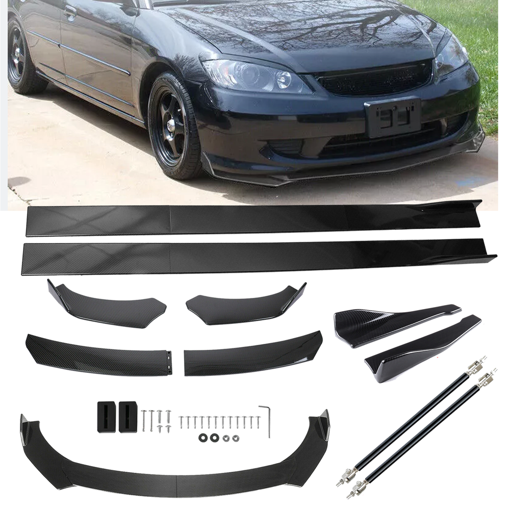 Front Lip Chin Bumper Body Kits Side Skirt For Honda Civic Accord S Carbon Fiber