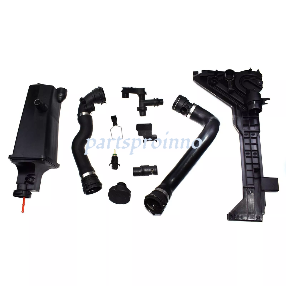 8Pc Expansion Tank Mounting Plate Coolant Hose Thermostat Sensor Kit For BMW E46
