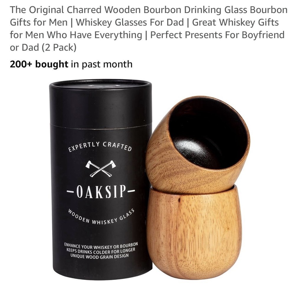 Oaksip Charred Whiskey Wooden Bourbon Drinking Glasses READ DESCRIPTION PLEASE