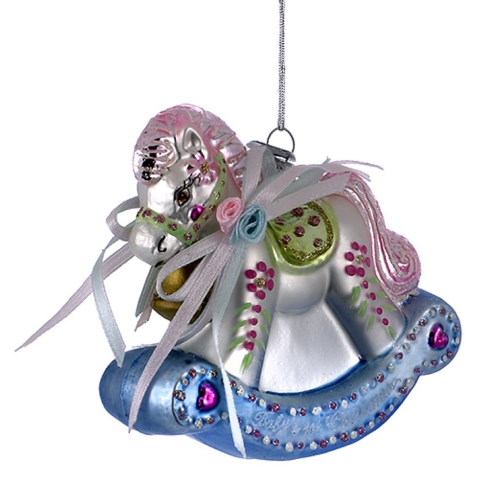 Kurt Adler Noble Gems Glass Ornament, Baby's First Christmas Rocking Horse