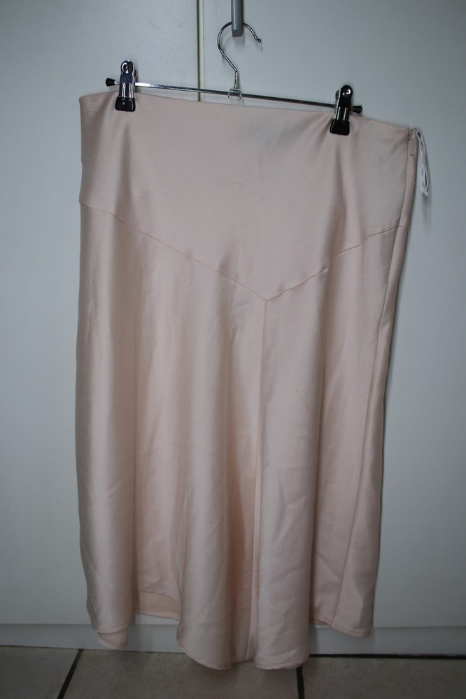 SABA skirt L 12 pink champagne flare midi pleated zip silk feel