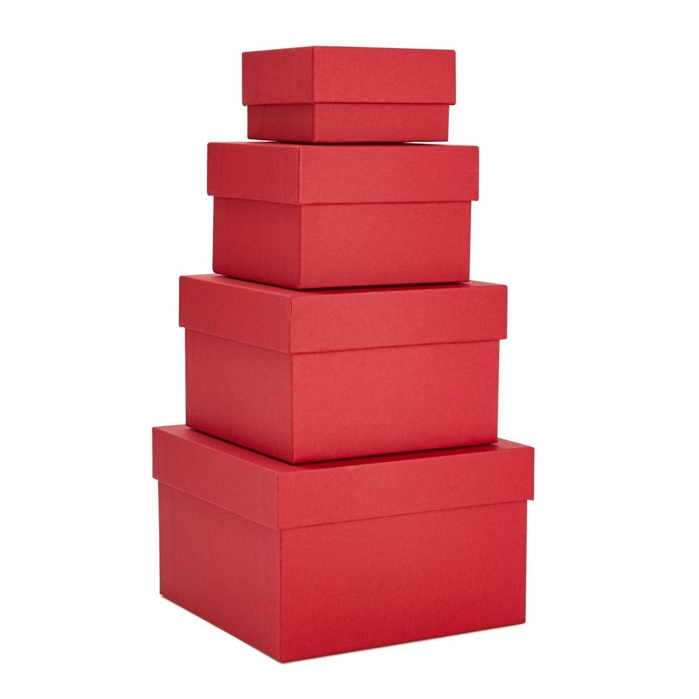 Red Gift Boxes 4 Pack Nesting Square Lids 4 Sizes Wedding Birthday Christmas