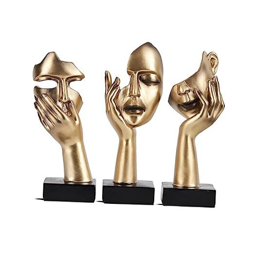 3 PCS Thinker Small Statue, Golden Black Abstract Art Sculpture Modern Home