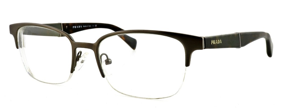 Prada VPR50P LAI-1O1 53mm Matte Gray Half-Rim Italian Eyeglass Frames