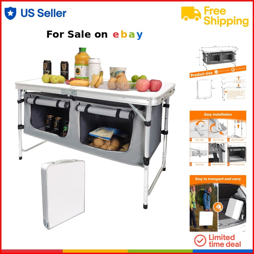 Adjustable Aluminum Camping Table for Outdoor Travel Beach Picnics