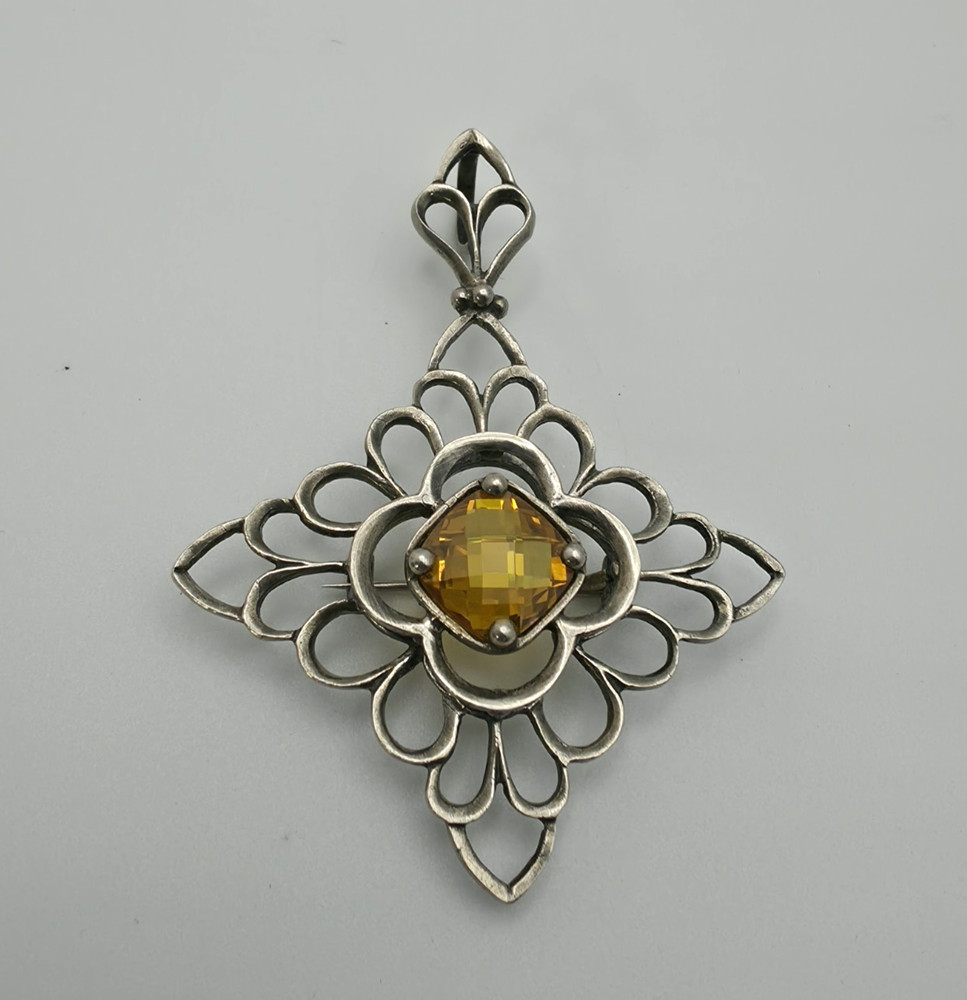 Vtg Silpada Faceted Citrine CZ Pendant Brooch Sterling Silver 925 Pin 2.5