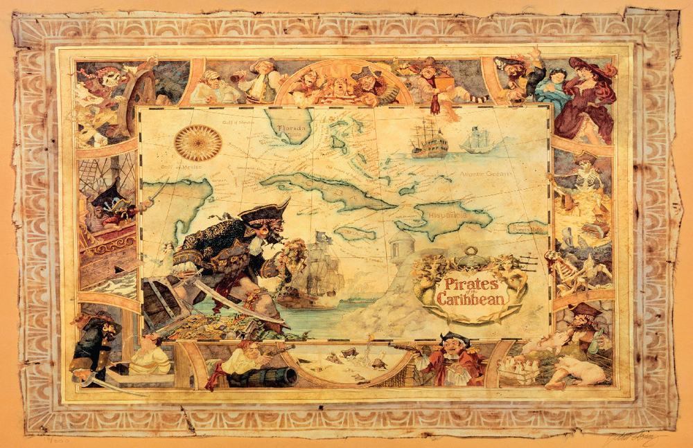 Pirates of the Caribbean Disneyland Map Print 13x19 Matte Finish