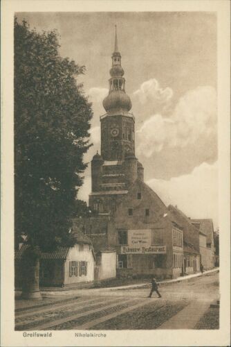 Postcard Greifswald St. Nicholas Church Restaurant (No.9375)