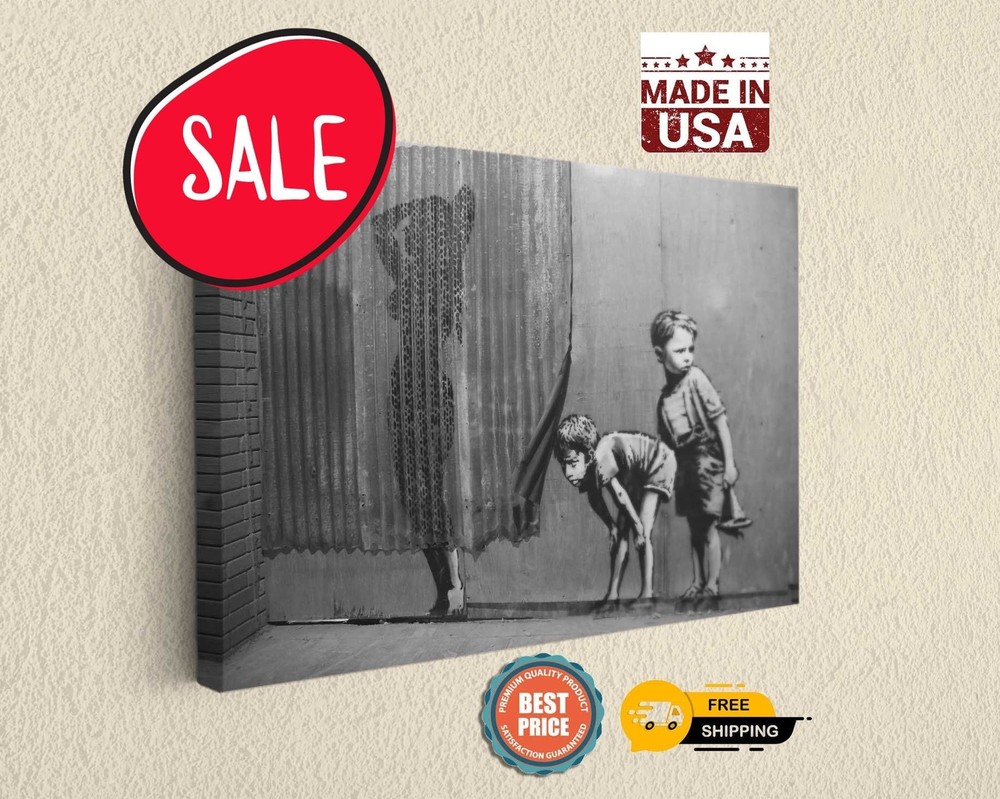 Banksy Lady Shower Peeping Boys Street Art Canvas Print - Ready to Hang Decor