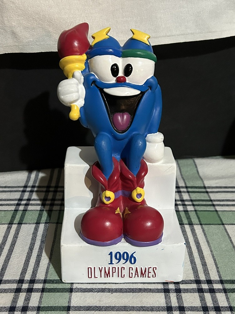 Vintage 1996 Olympics Izzy Mascot Plastic Coin Bank W/Stopper 1994 Dated