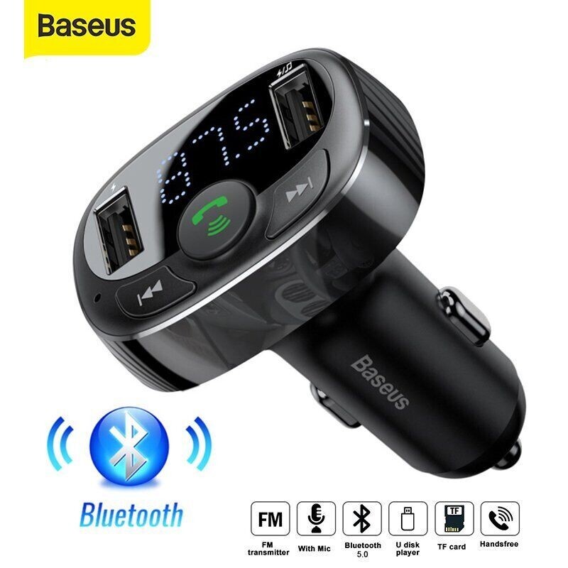 Bluetooth 5.0 FM Transmitter with Dual USB Charger and Hands-Free Calling