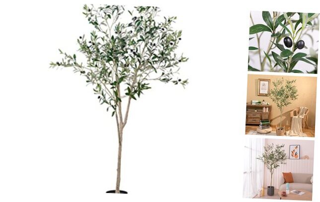 6FT Tall Artificial Olive Tree in Pot - Realistic Faux Silk Plant
