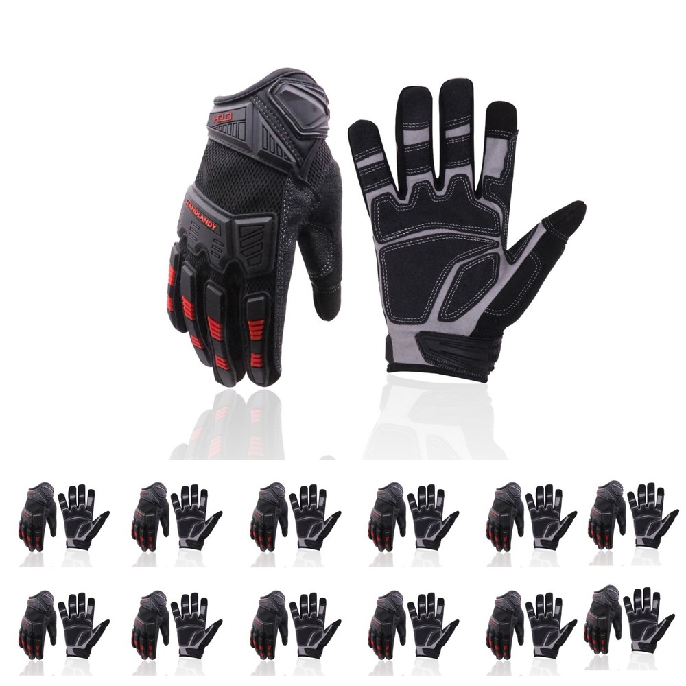 HANDLANDY Heavy Duty Work Gloves Men, Pack of 12 Pairs TPR Impact Reducing