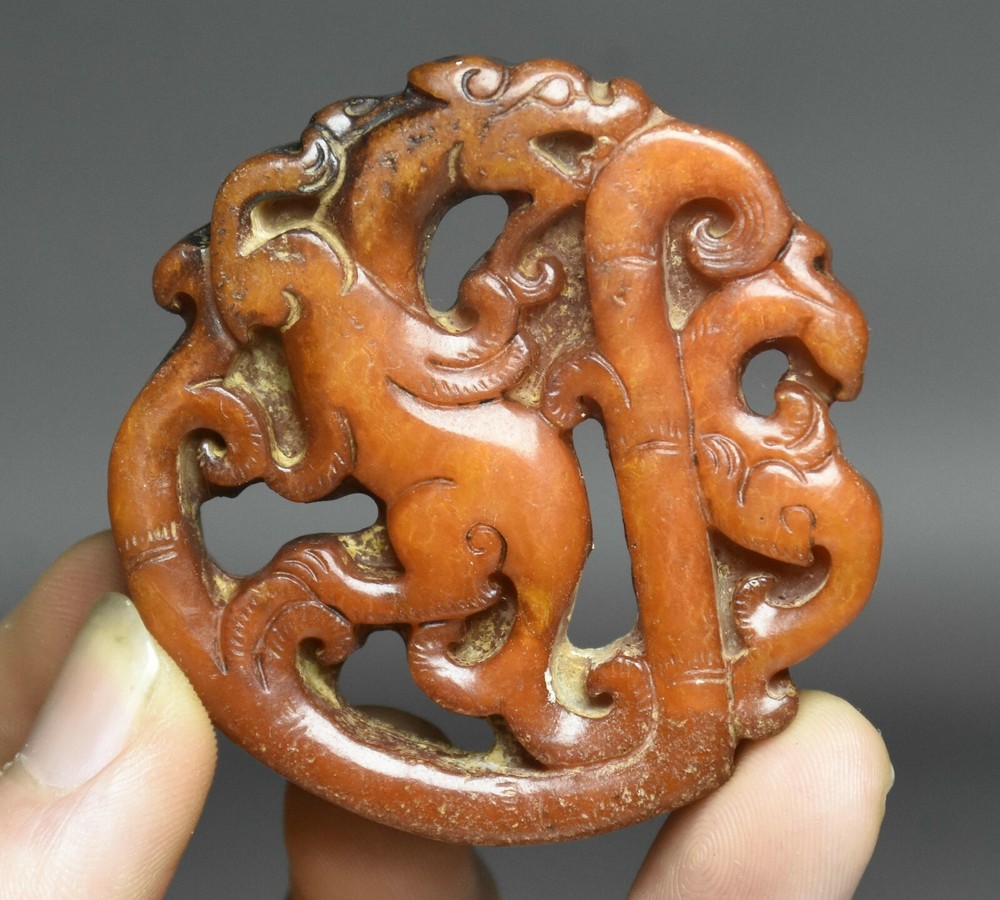 5.5CM Hongshan Culture Jade Dragon Phoenix Fengshui Pendant Amulet