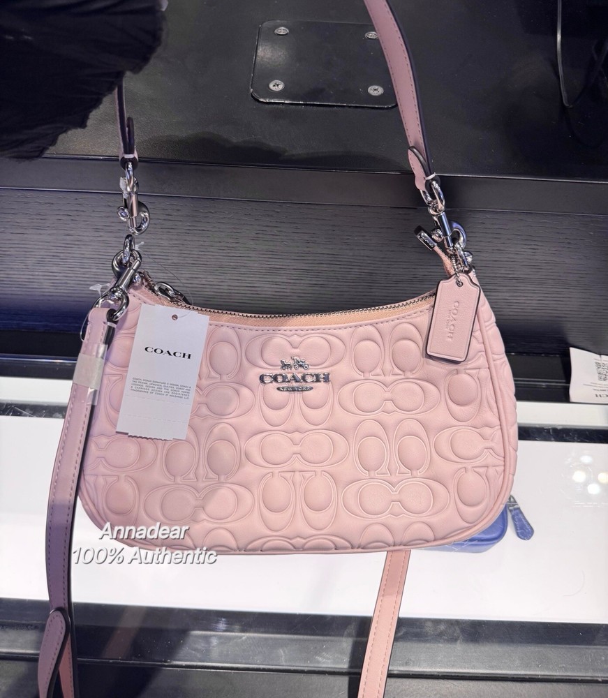 NWT Coach Teri Signature Leather Shoulder Bag in Silver Blush CY774 Fast Shipping