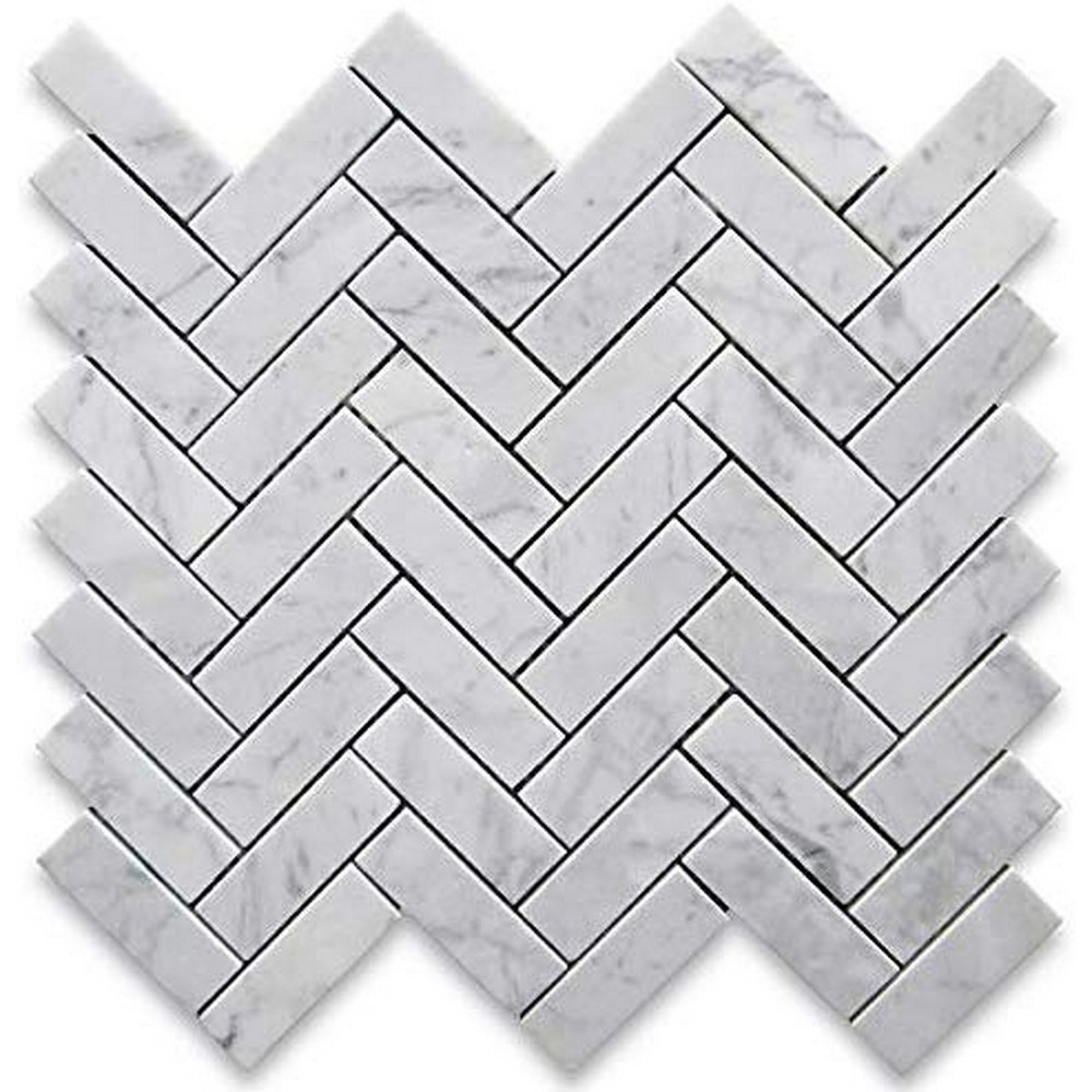 Carrara marble herringbone mosaic backsplash tile 12x12 10pc